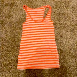 American Eagle White and Orange Striped Tank Top